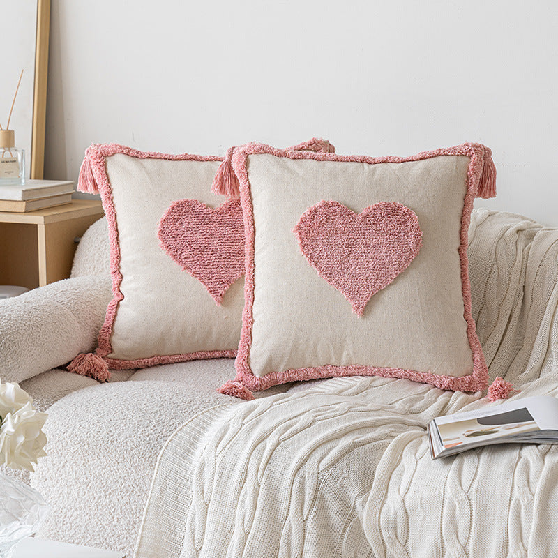 Hand-Tufted Concentric Arch Cotton Throw Pillow with Tassel Corners and Removable Cover