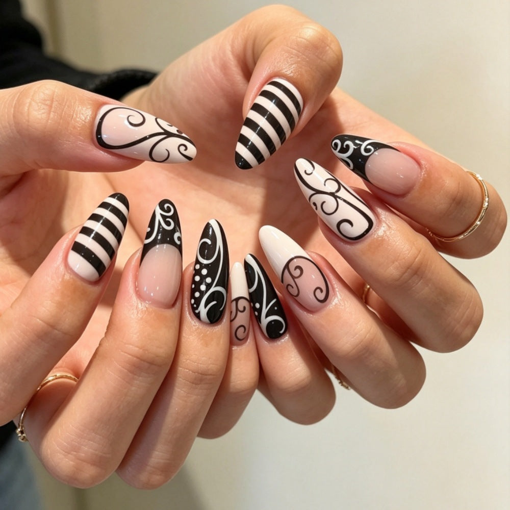 Artistic Stiletto Press-On Nails with Intricate Patterns Kalsten