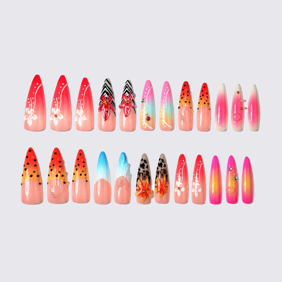 Artistic Premium Press-On Nail Set with Floral and Animal Designs kalsten