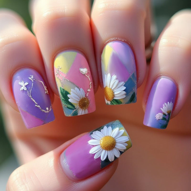 Artificial nail set with colorful floral designs Kalsten