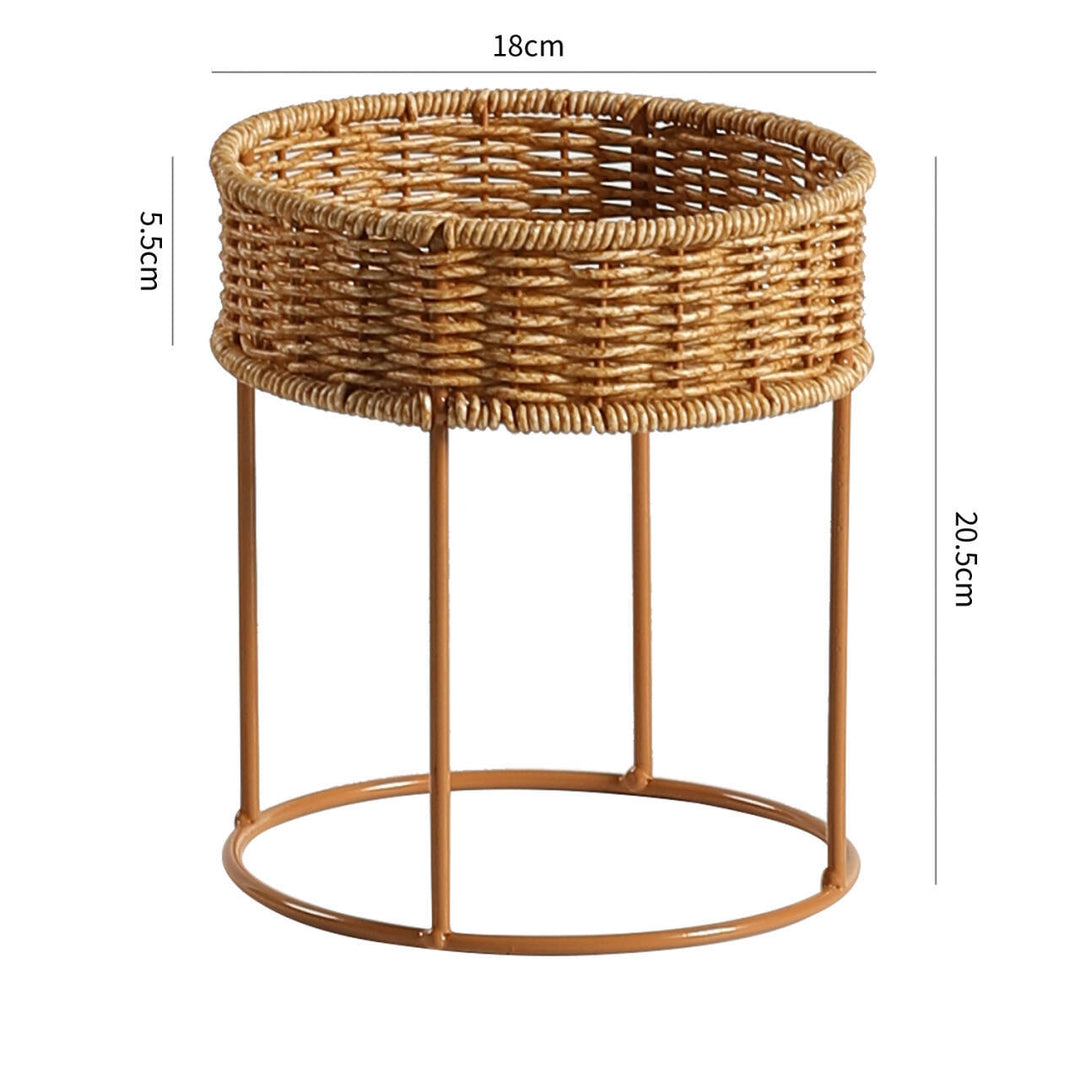 Unisex Modern Plant Stand with Woven Basket and Metal Frame Kalsten