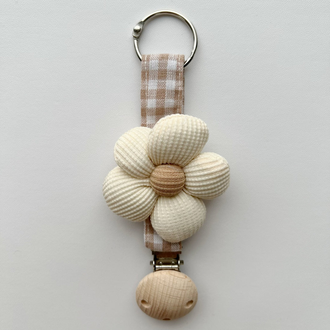 Embroidered Teddy Pacifier and Teether Clip with Wooden Safety Clamp