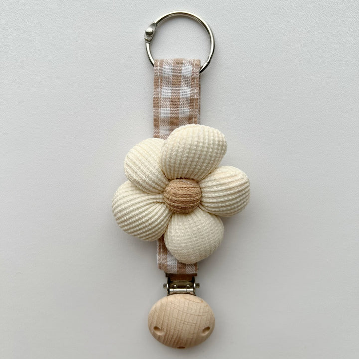 Embroidered Teddy Pacifier and Teether Clip with Wooden Safety Clamp