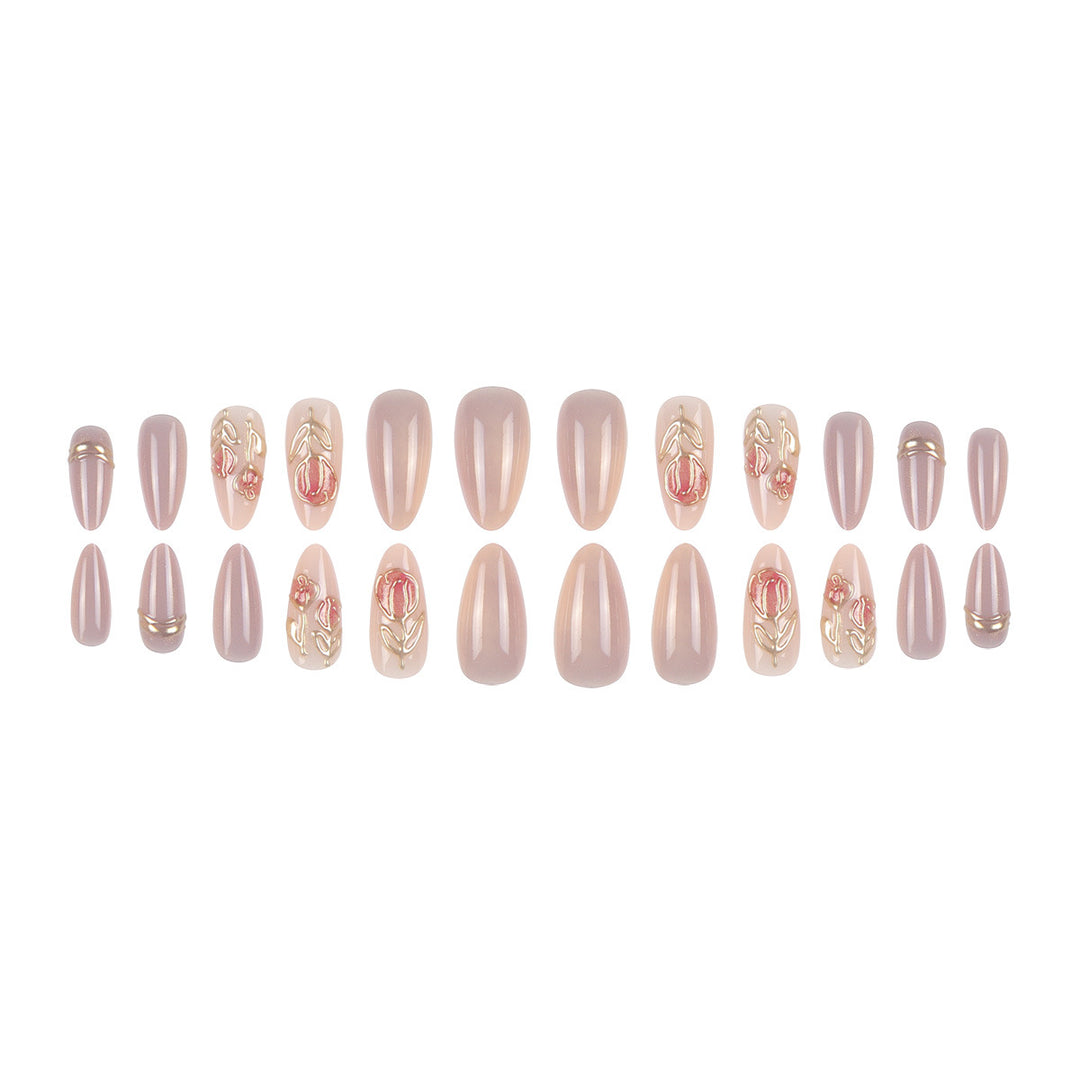 Elegant Stiletto Press-On Nail Set with Artistic Floral Design Kalsten