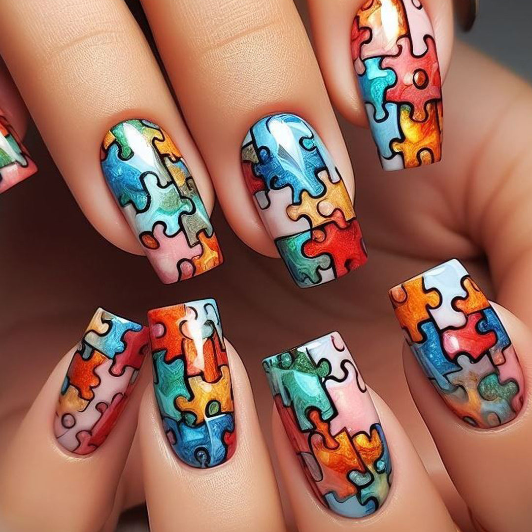 Art nails with creative puzzle pattern Kalsten