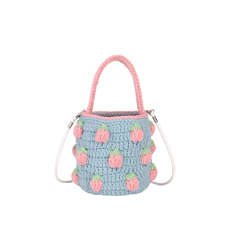 Cute Crochet Strawberry-Themed Mini Bucket Bag