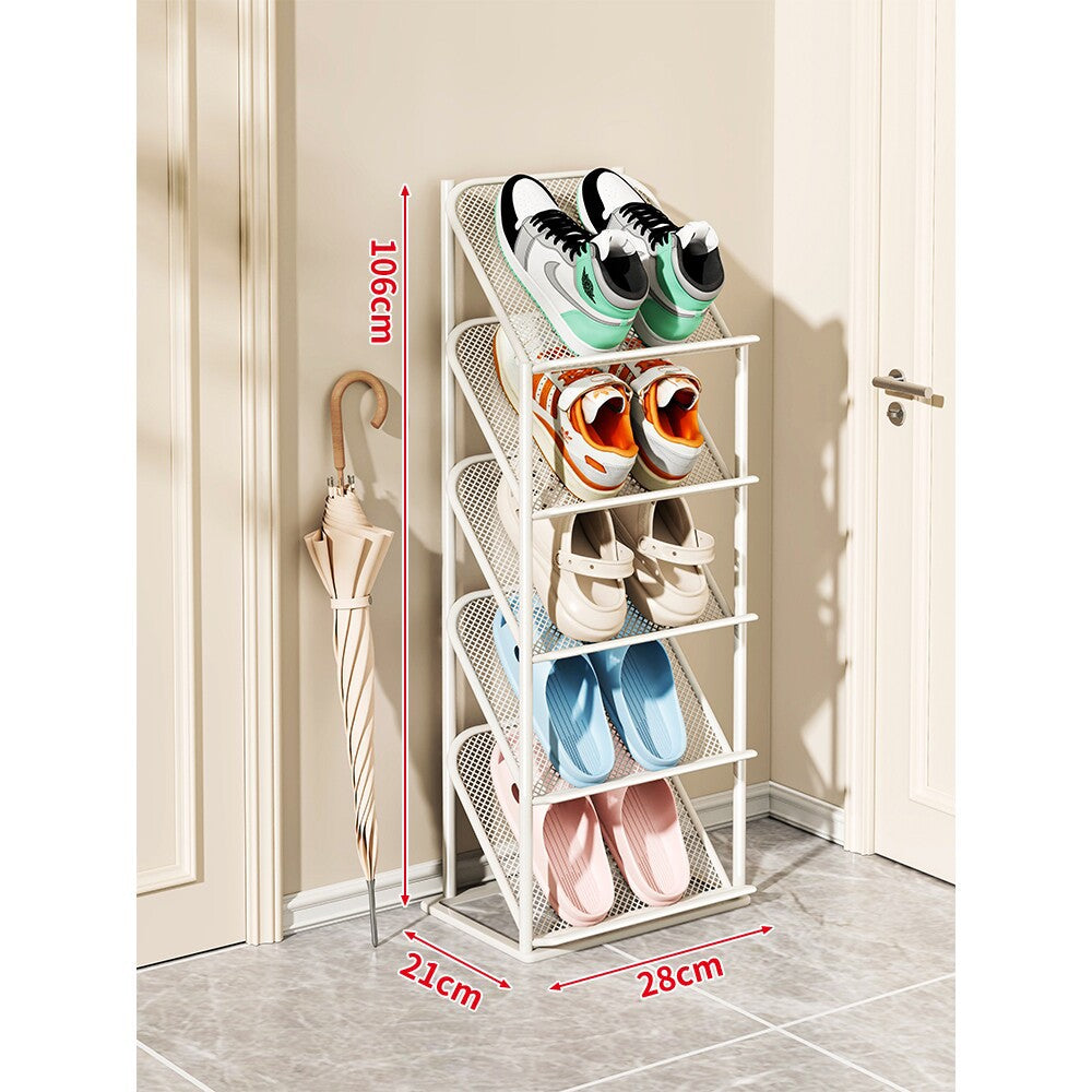 Four-Tier Vertical Angled Metal Mesh Shoe Rack Organizer