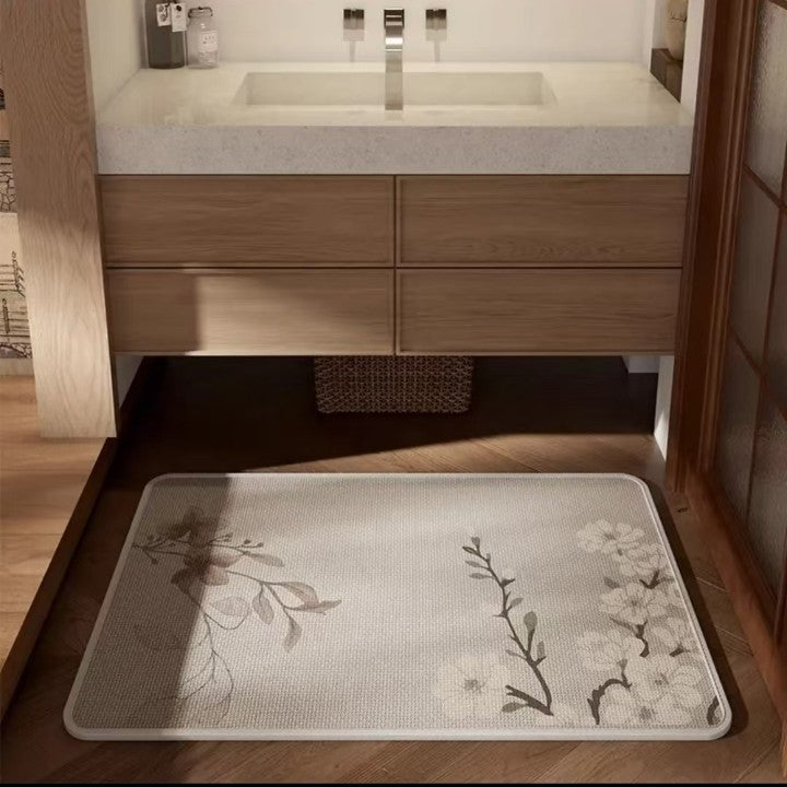 Textured Floral Design Bathroom Mat