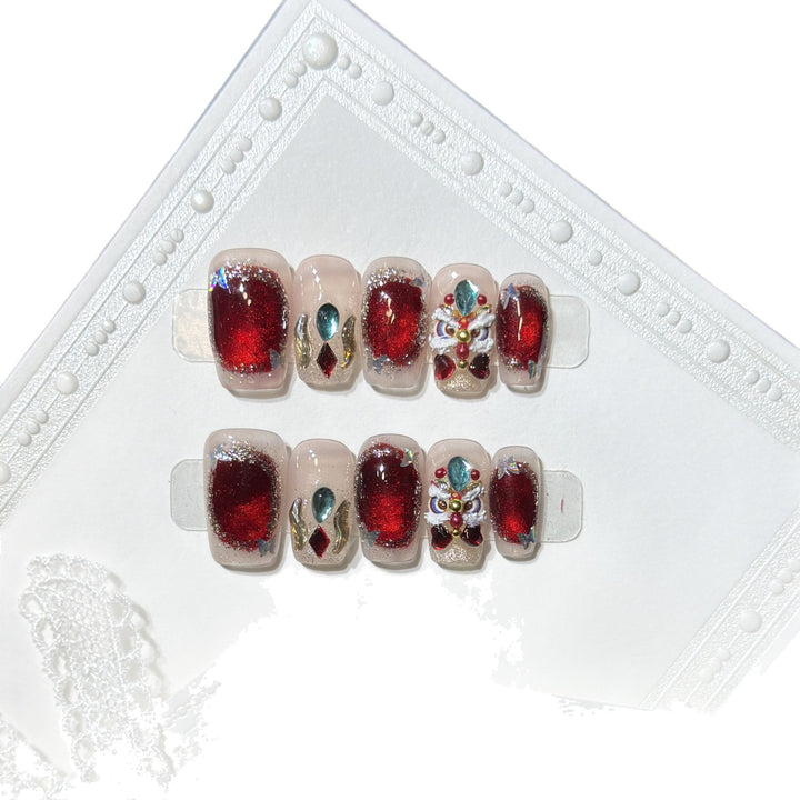Decorative Press-On Nail Art Kit with Gemstone Accents Kalsten