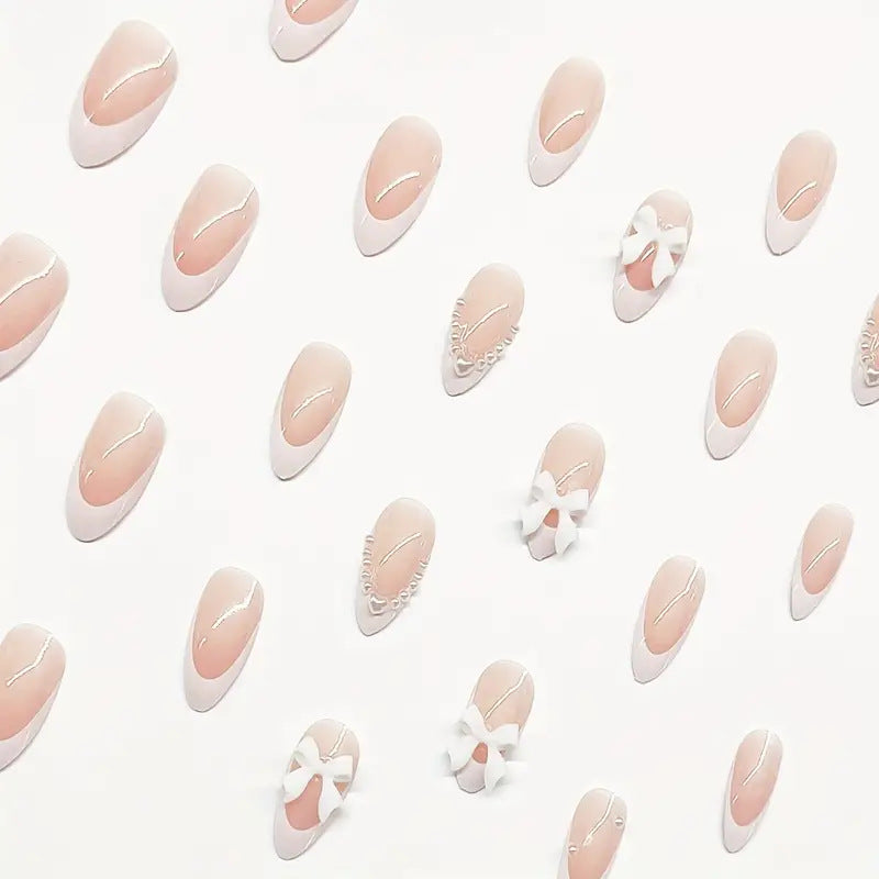 Elegant Bow-Embellished Press-On Nail Art Kalsten