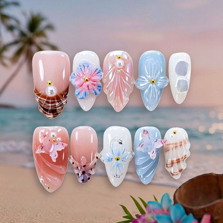 High-quality artificial nail set with artistic flower decoration Kalsten