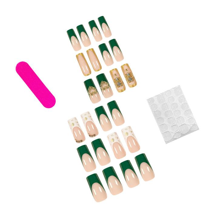 Exquisite artificial nails with gold embellishments and glitter accents Kalsten
