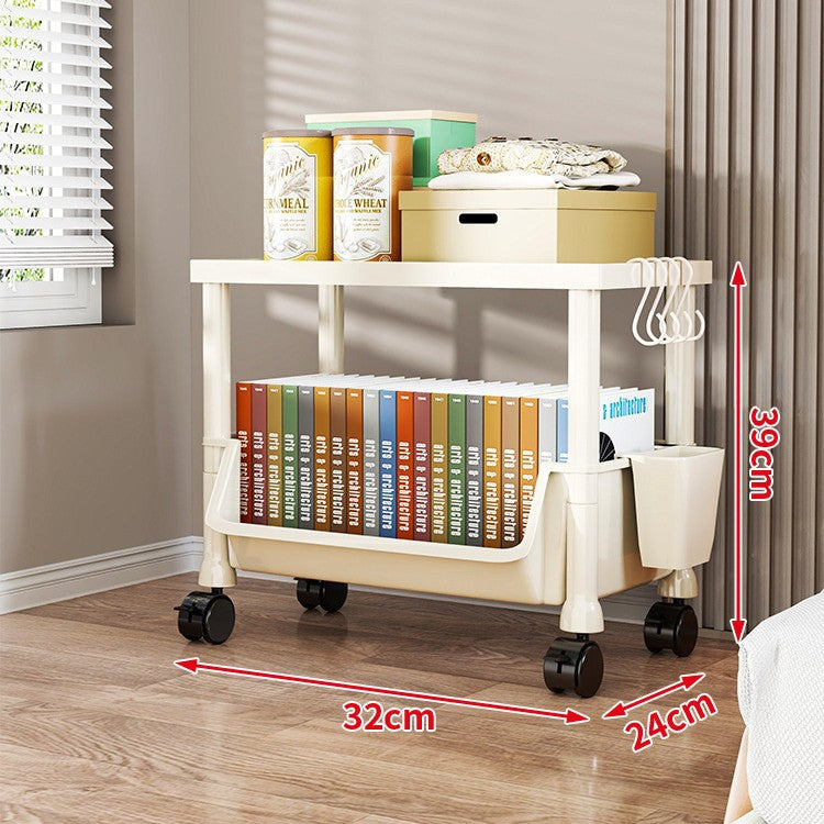 Compact Two-Tier Rolling Utility Cart with Deep Removable Plastic Bins
