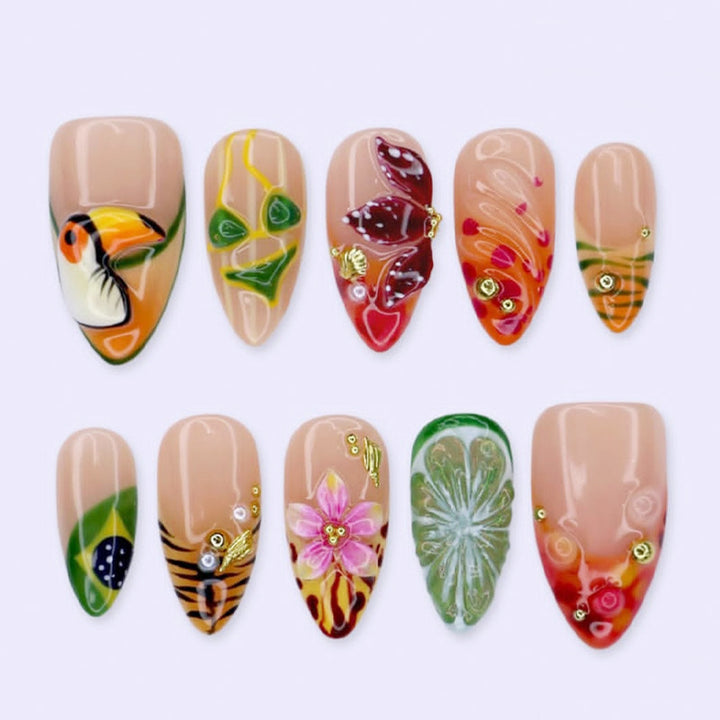 Artificial nail set with tropical motifs and elegant details Kalsten