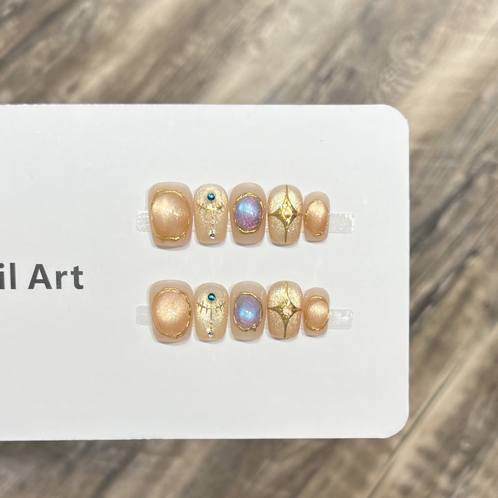 Decorative Press-On Nail Art Set with Shimmering Gemstone Accents Kalsten