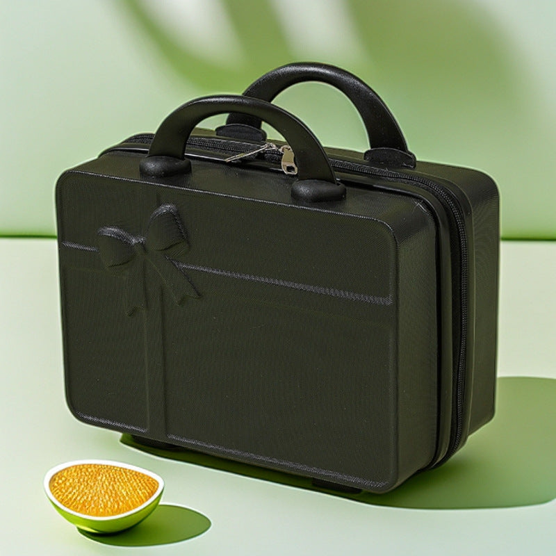 structured hard-shell cosmetic travel case with embossed bow and dual top handles Kalsten