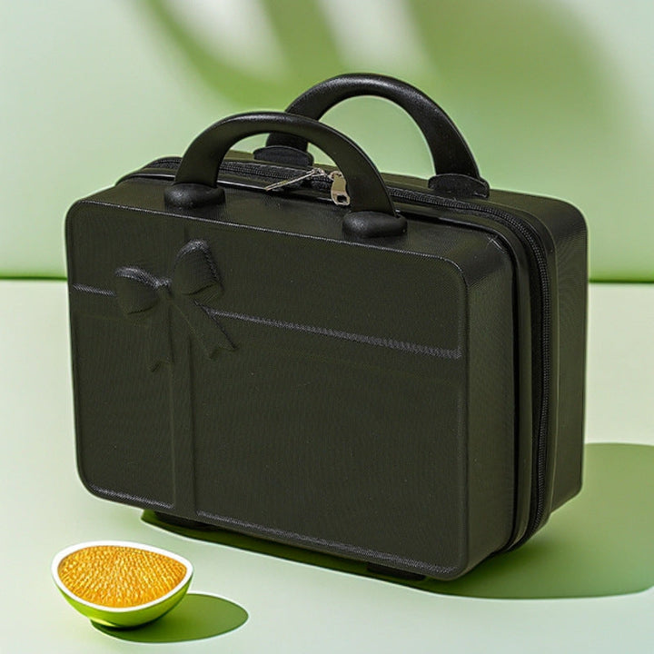 structured hard-shell cosmetic travel case with embossed bow and dual top handles Kalsten