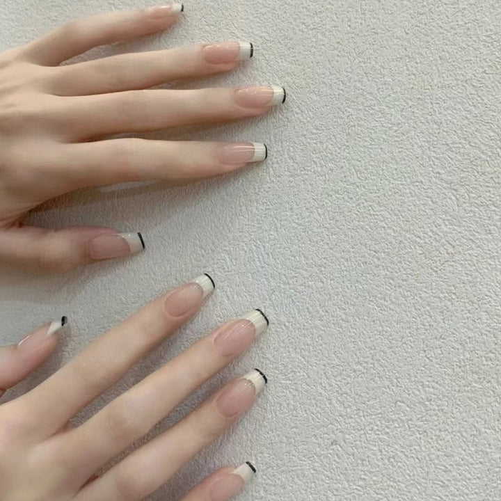 French Tip Press-On Nails with Elegant Black Detailing Kalsten