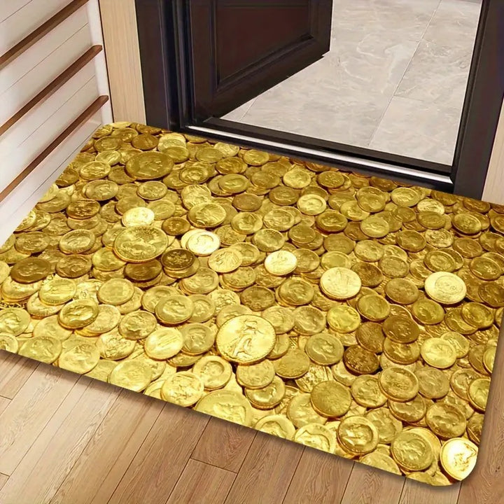 Gold Coin-Patterned Decorative Entrance Mat Kalsten