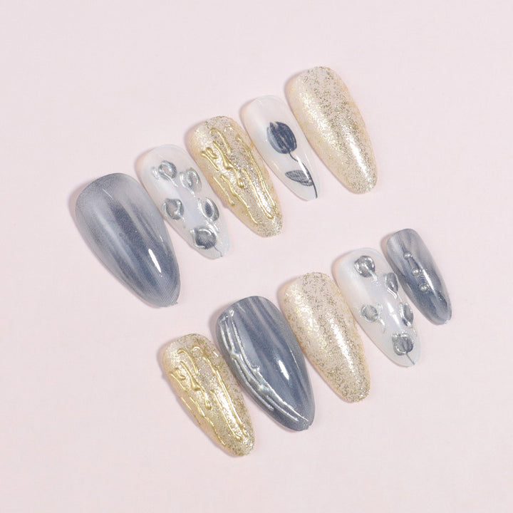 Artistic Stiletto Press-On Nail Design with Contemporary Accents Kalsten