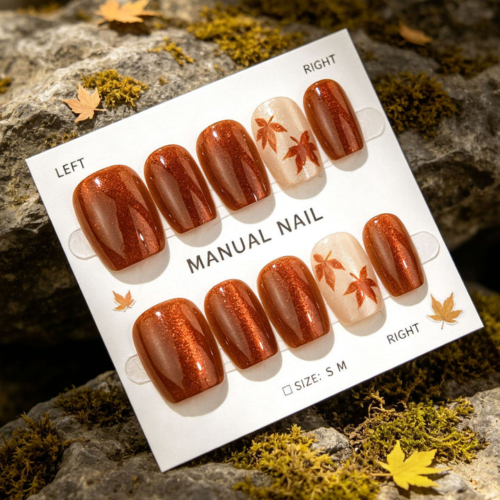 Autumn-Themed Press-On Nail Art Set with Leaf Design Kalsten