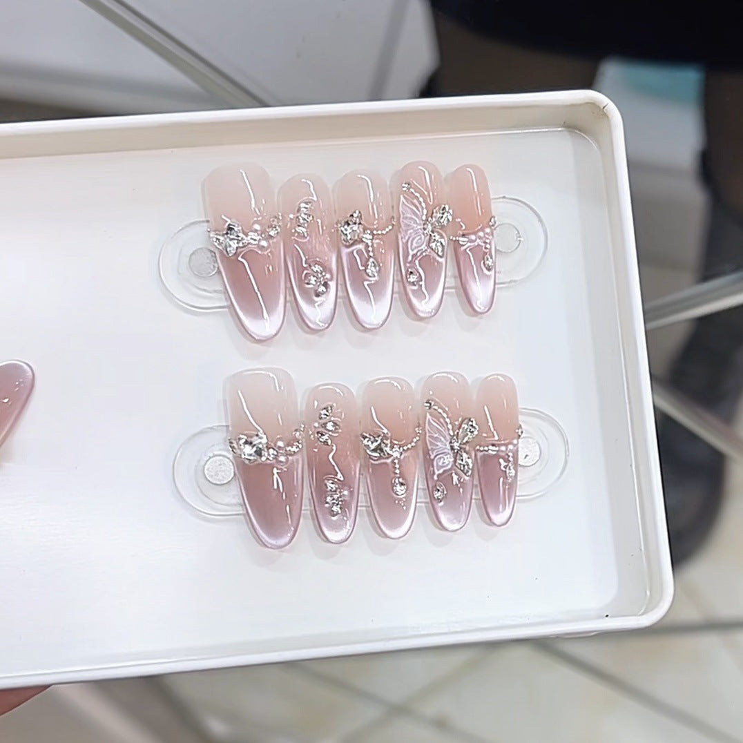 Elegant Rhinestone and Floral Press-On Nail Set Kalsten