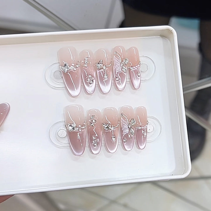 Elegant Rhinestone and Floral Press-On Nail Set Kalsten