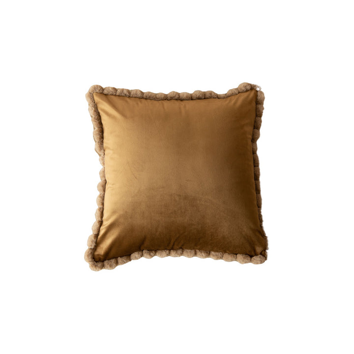Plush Velvet Square Decorative Throw Pillow with Pom-Pom Border and Removable Cover
