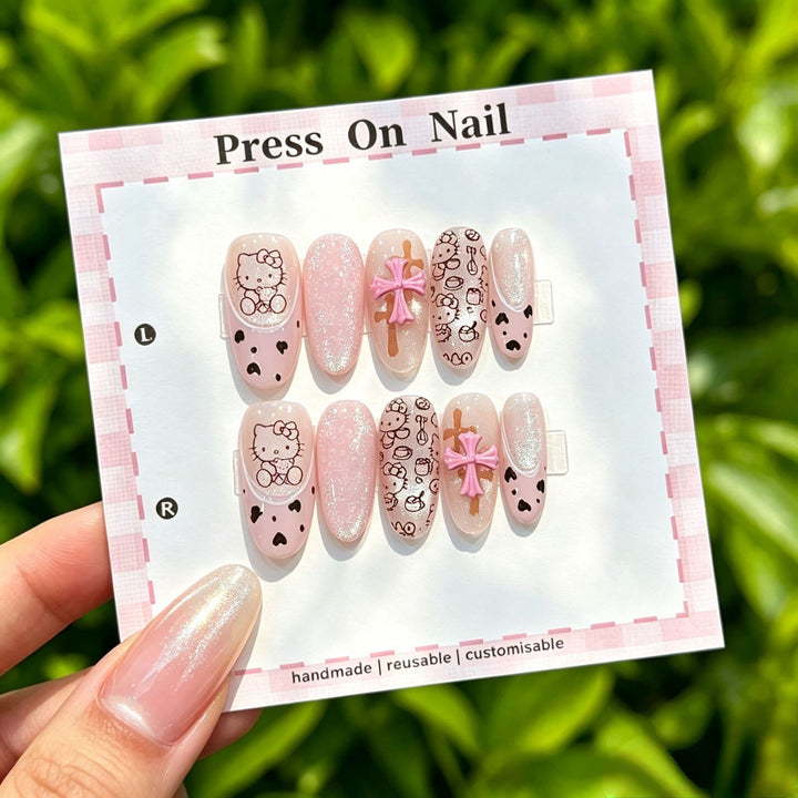 Artistic Press-On Nail Set with Tropical and Floral Accents