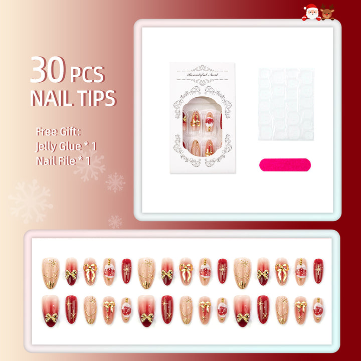 Festive Christmas-Themed Press-On Nail Art Set 1790738583