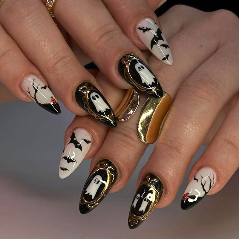 Artistic Halloween-Themed Press-On Nails
