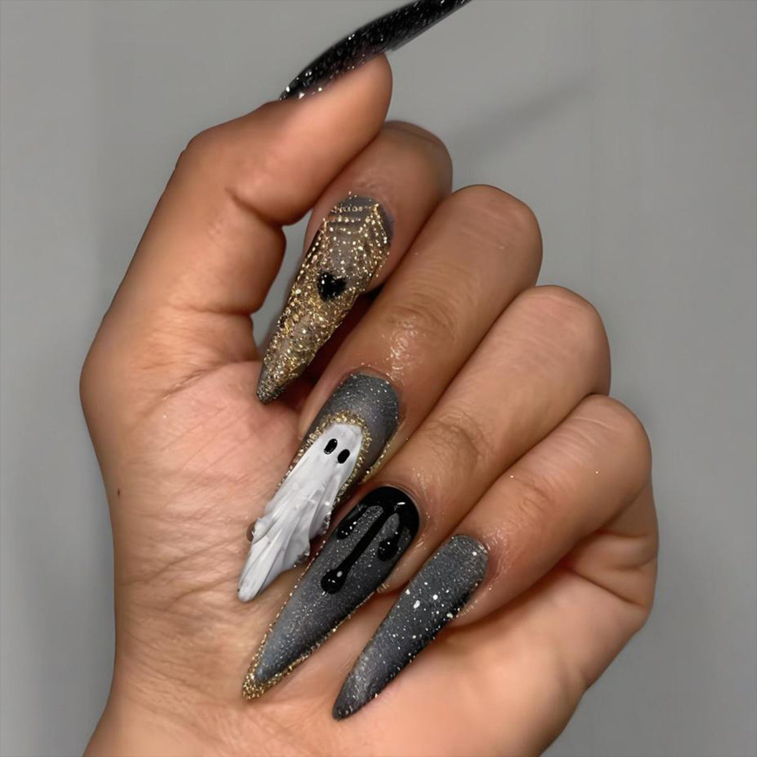 Halloween Art Nail Set with Elegant Ghost and Spider Motifs Kalsten