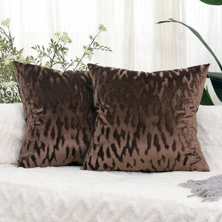 Plush Textured Velvet Square Throw Pillow Covers with Embossed Animal-Effect Jacquard