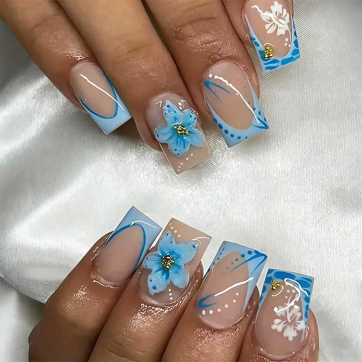 Acrylic nail set with exquisite floral and glitter accents Kalsten