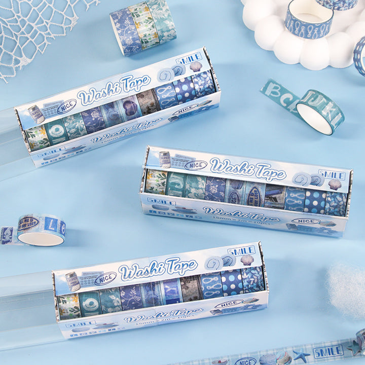 Patterned Washi Tape Assortment Gift Set With Nautical Motifs And Mixed-Width Craft Masking Rolls