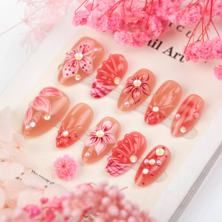 Artistic 3D Floral Design Press-On Nail Set