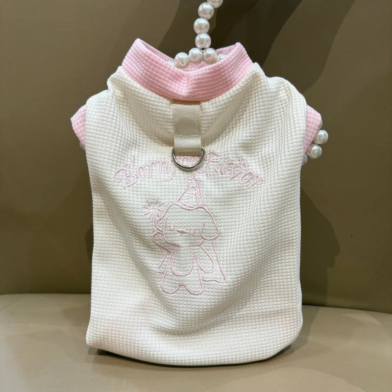 Embroidered Waffle-Knit Pet Harness Vest with Back D-Ring