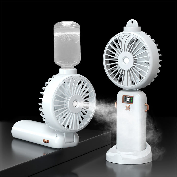 Cooling compact rechargeable adjustable-angle dual-head personal fan with digital battery display and magnetic dock Kalsten