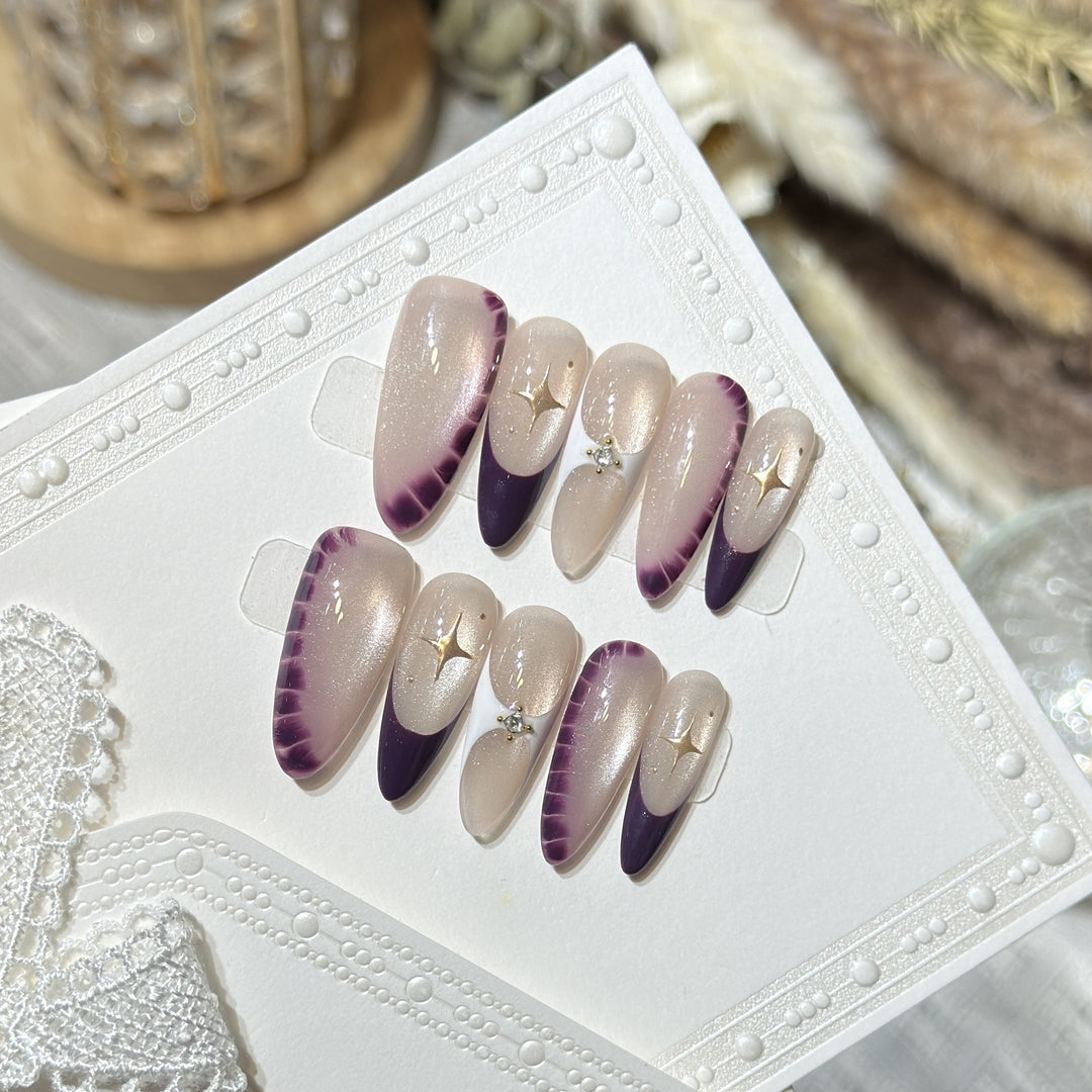 Elegant Press-On Nail Art Set with Crystal Details Kalsten
