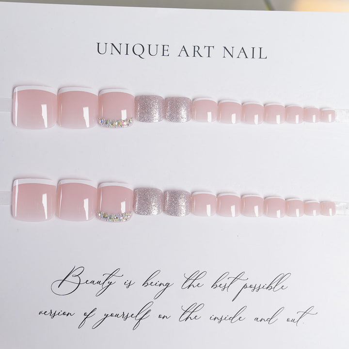Elegant Rhinestone-Embellished Toenail Art