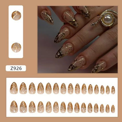 Artificial Nail Set with Elegant Gold Accents Kalsten