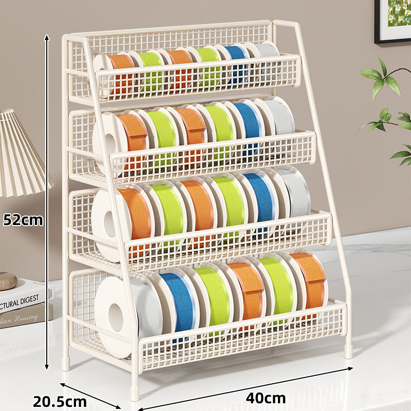 Angled Multi-Tier Spool and Tape Storage Rack with Wire Mesh Baskets