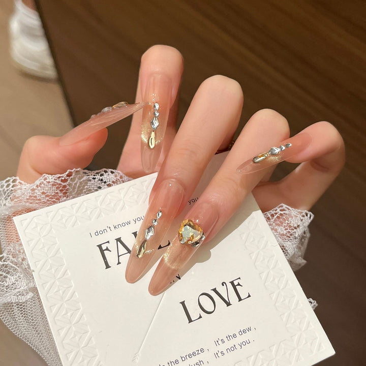 Elegant Rhinestone-Embellished Long Press-On Nail Extensions Kalsten