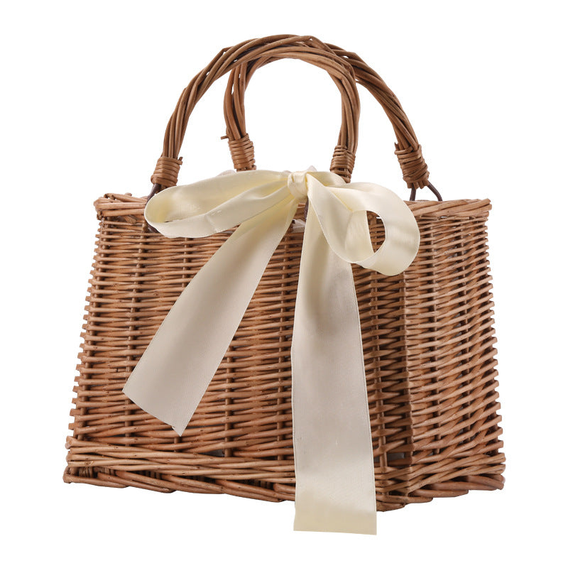 Women's Handwoven Basket Bag with Elegant Bow Accent Kalsten