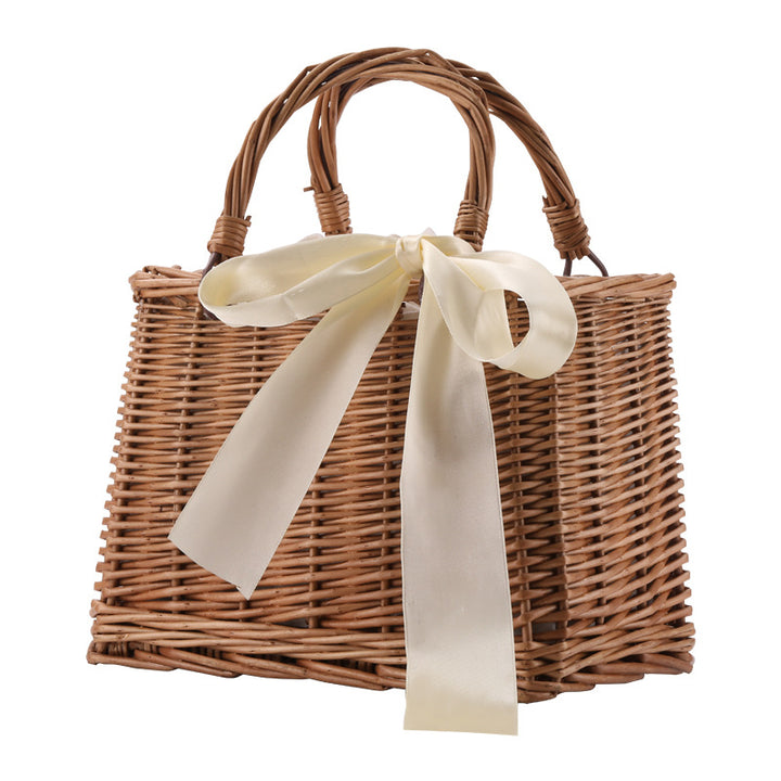 Women's Handwoven Basket Bag with Elegant Bow Accent Kalsten