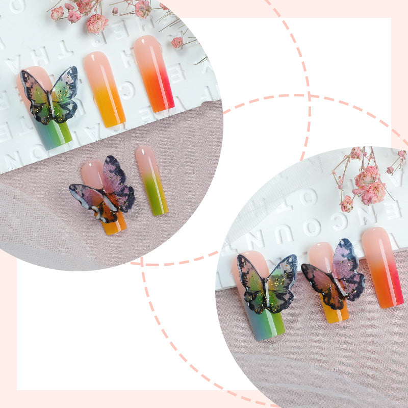 Artistic Press-On Nail Set with Butterfly and Gradient Design kalsten