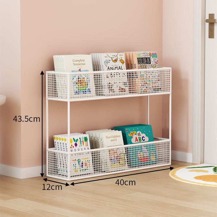 Industrial Metal Mesh Four-Tier Narrow Bookshelf Organizer