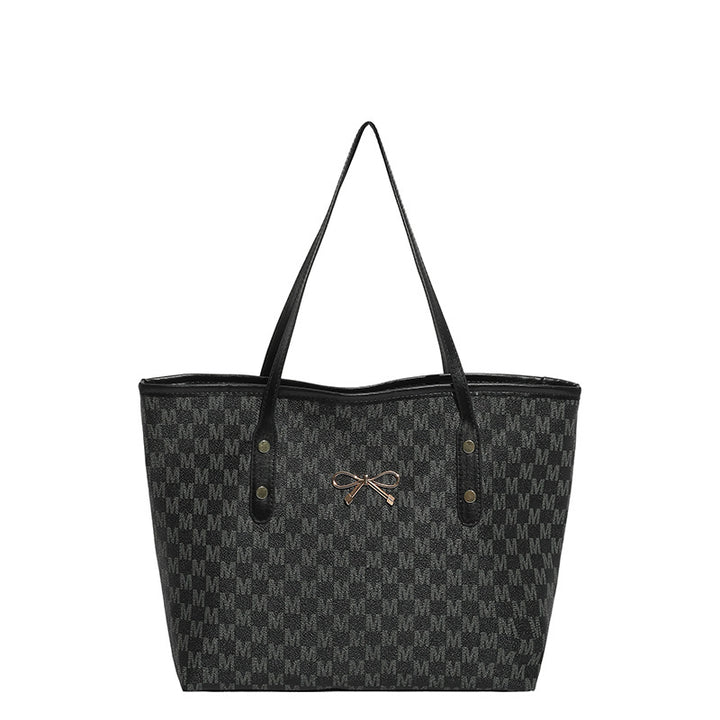 Stylish Flocked Pattern Tote Bag with Decorative Bow
