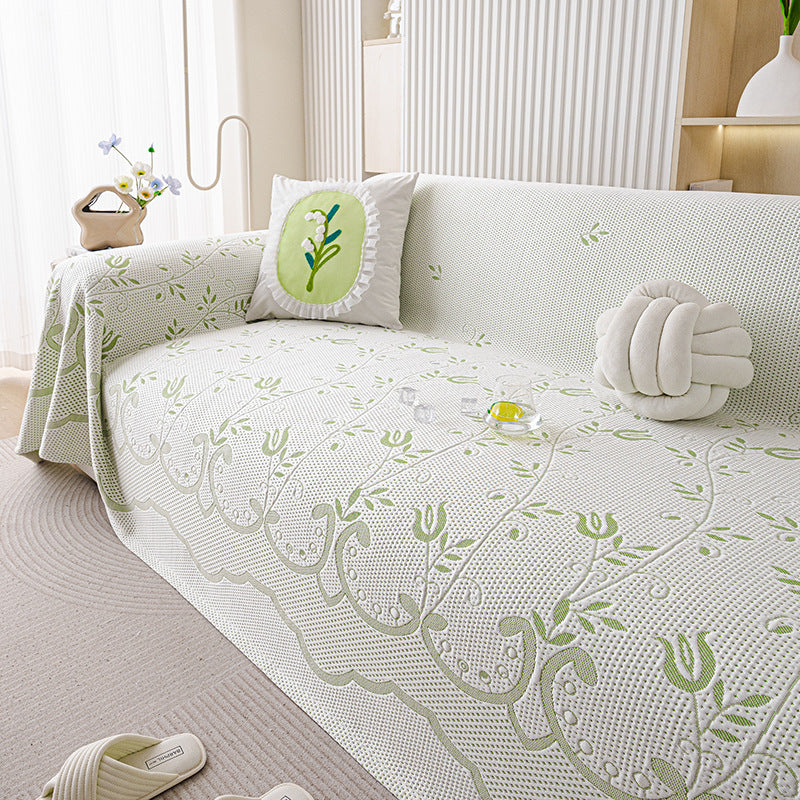 Elegant Floral Embroidered Sofa Throw