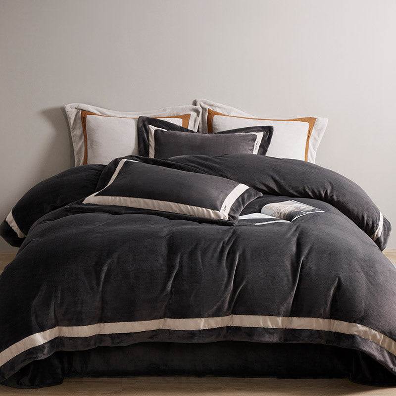Luxurious velvet bedding set with contrasting satin trim